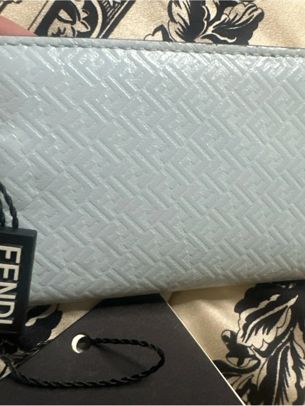 Fendi Roma Blue Leather Card Case with Black Strap NWT, Box Unisex